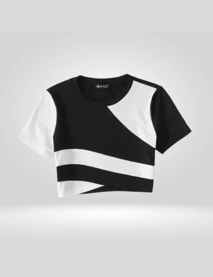 Remera Crop Bicolor Negro