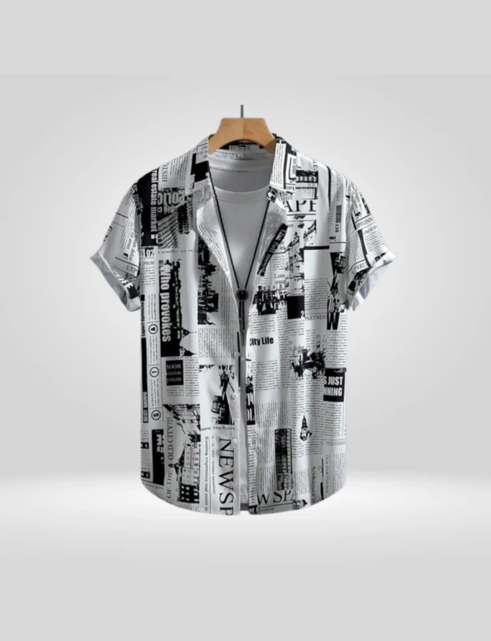 Camisa Abstracta Newspaper Blanca