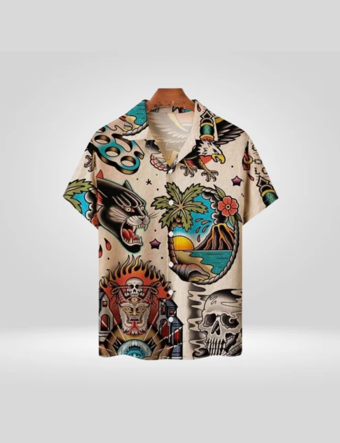 Camisa Abstracta Tattoo Beige