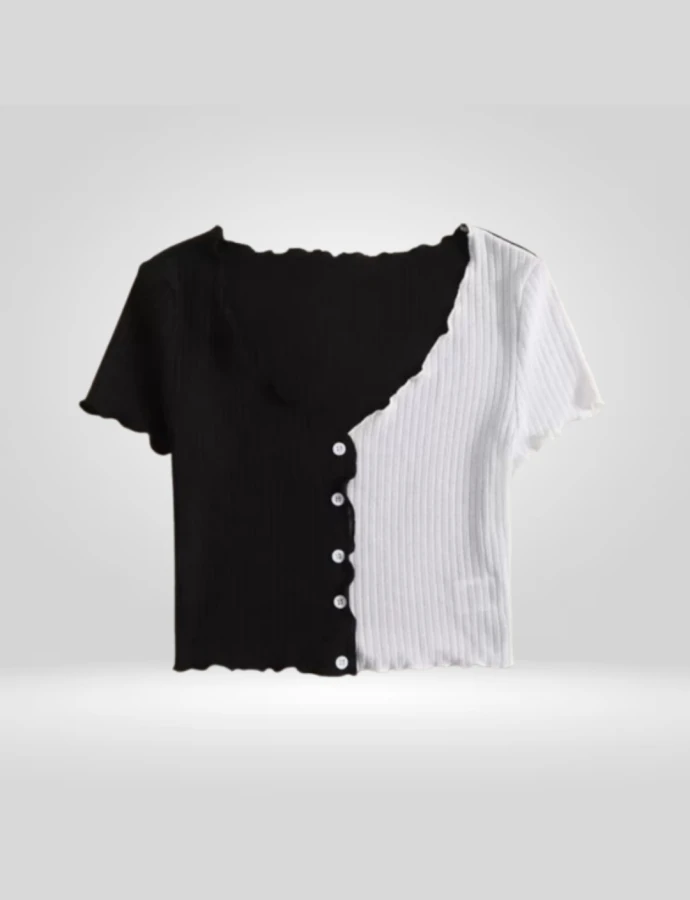 Remera top bicolor asimétrica